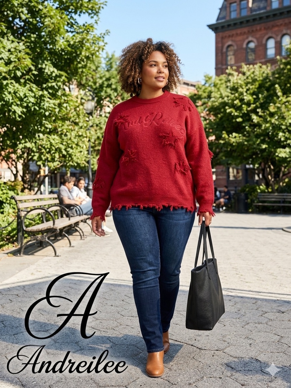 Andreilee Red Distressed Crewneck Sweater